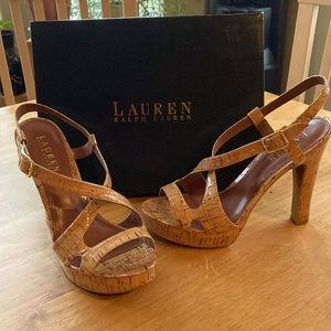 Ralph Lauren natural glazed cork 3 inch heels